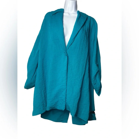 Soft Surroundings Blazer Size large Turquoise Jacket Blue Gauze Toggle Clasp - Picture 1 of 8